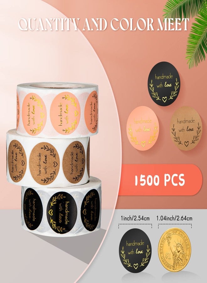 Chinco 1500 Pieces 1 Inch Handmade with Love Stickers DIY Round Adhesive Labels Round Sealing Stickers Decorative Sticker Tags for Wedding Birthday Party Envelope Seals Baking Packaging Small Business - Image 2